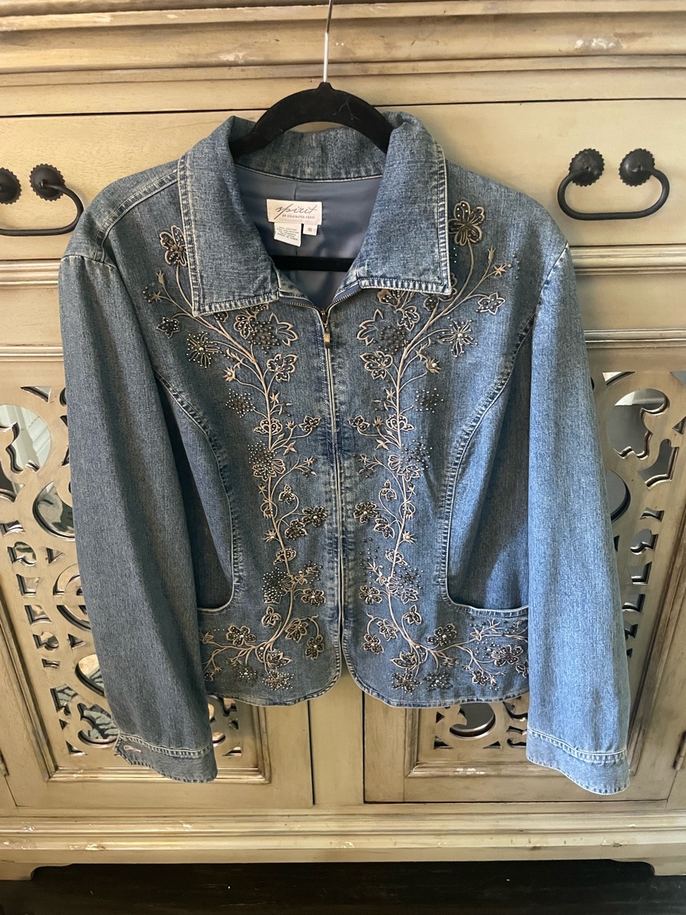 Cold water Creek Spirit CollectionDenim Embroidered Zip-Front Jacket - Light Blu
